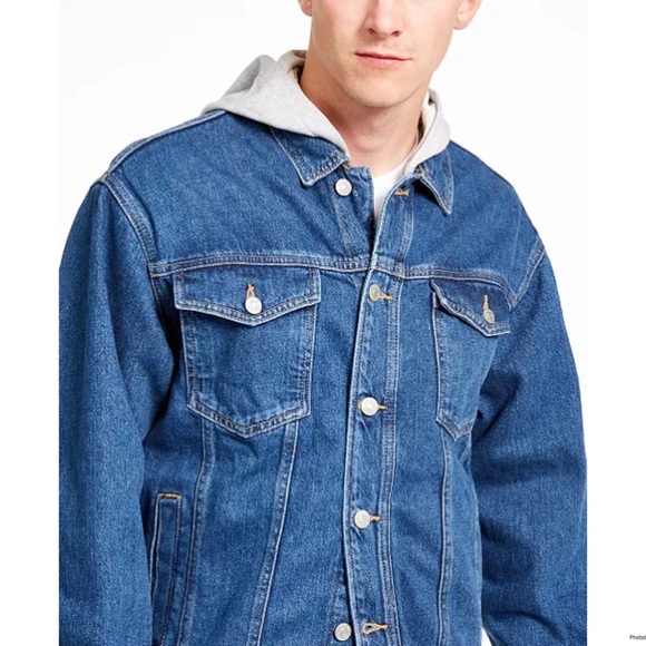 Armani Exchange Men's Denim Jacket with Removable Gray Fleece Hood Size M - Picture 3 of 10